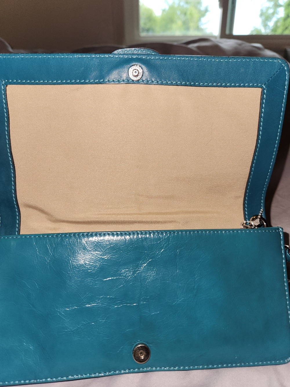 Coach Bleecker Teal Leather Clutch with Buckle Detail - Picture 3 of 14